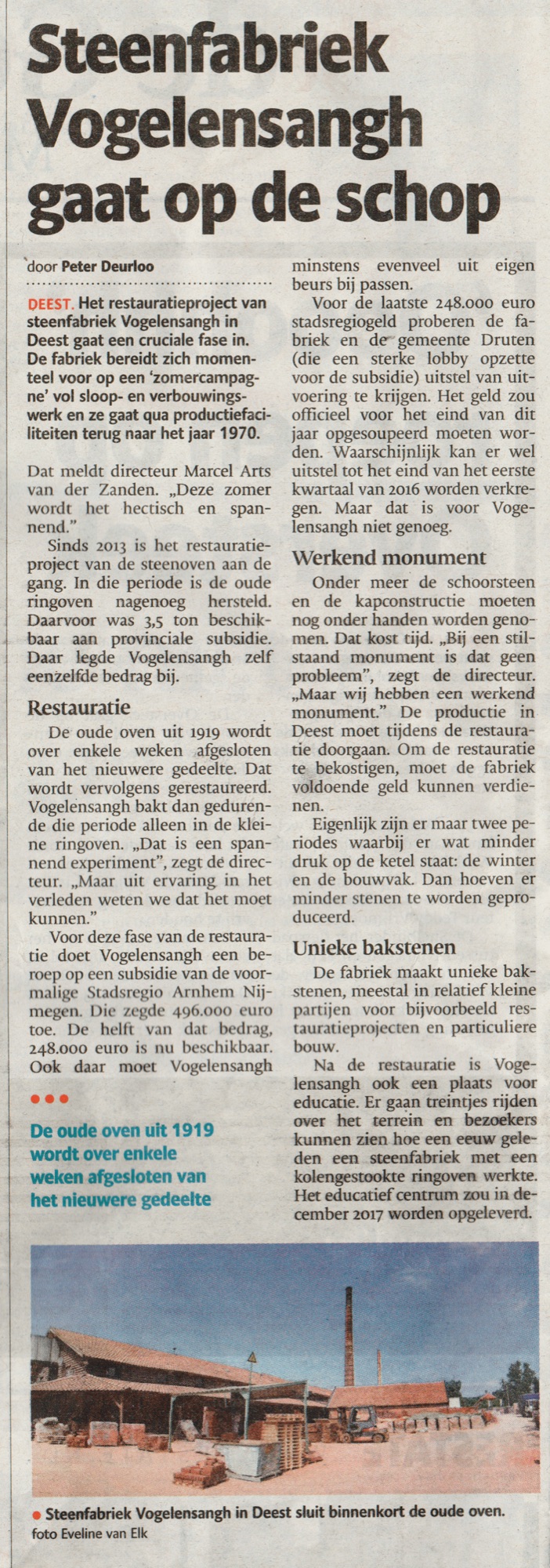 Steenfabriek Vogelensangh gaat op de schop